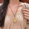 Peace Pendant with Gold-Plated Enamel Peony Flower and Six-Character Mantra, Palace-Style High-End Sweater Chain Long Necklace for Women