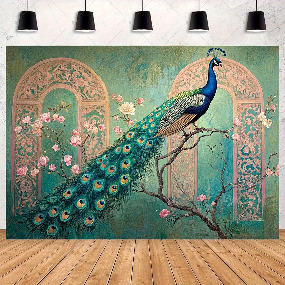 Peacock Theme Background Happy Birthday Flower Castle Waterfall Party Decor Backdrop Photography Studio Supplies Props Banner