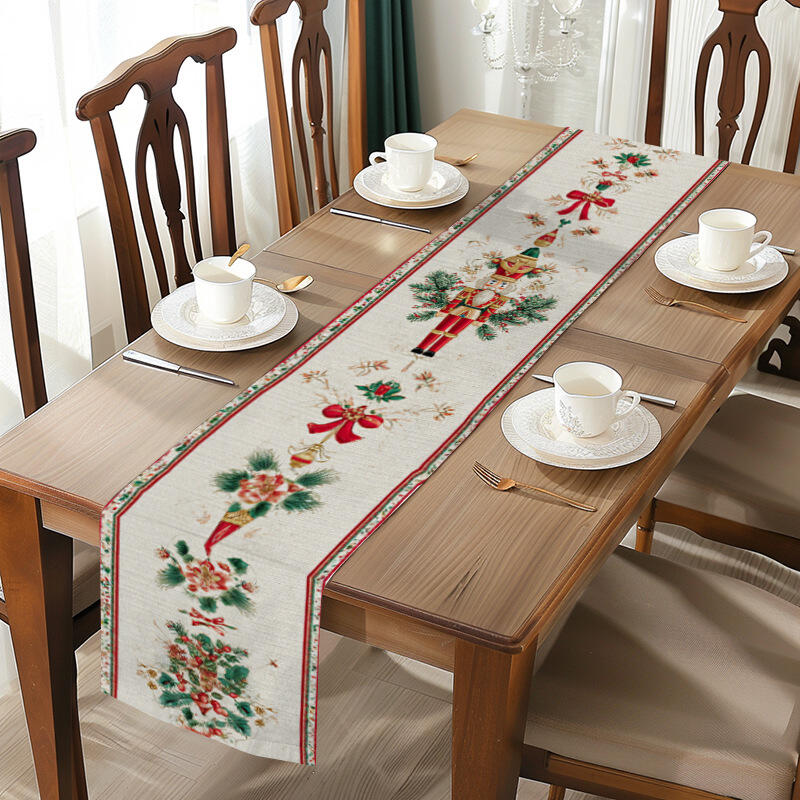 33*183cm Christmas Table Runner Set - Linen-Look Digital Print Holiday Decor for Dining Tables & Cabinets