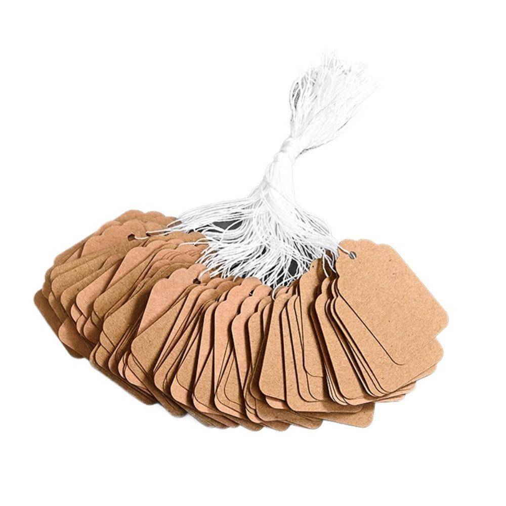 200pcs Handwritten Kraft Paper Labels Rectangular Handmade Jewelry Display Price Label Wearing Rope Garments Price Tags