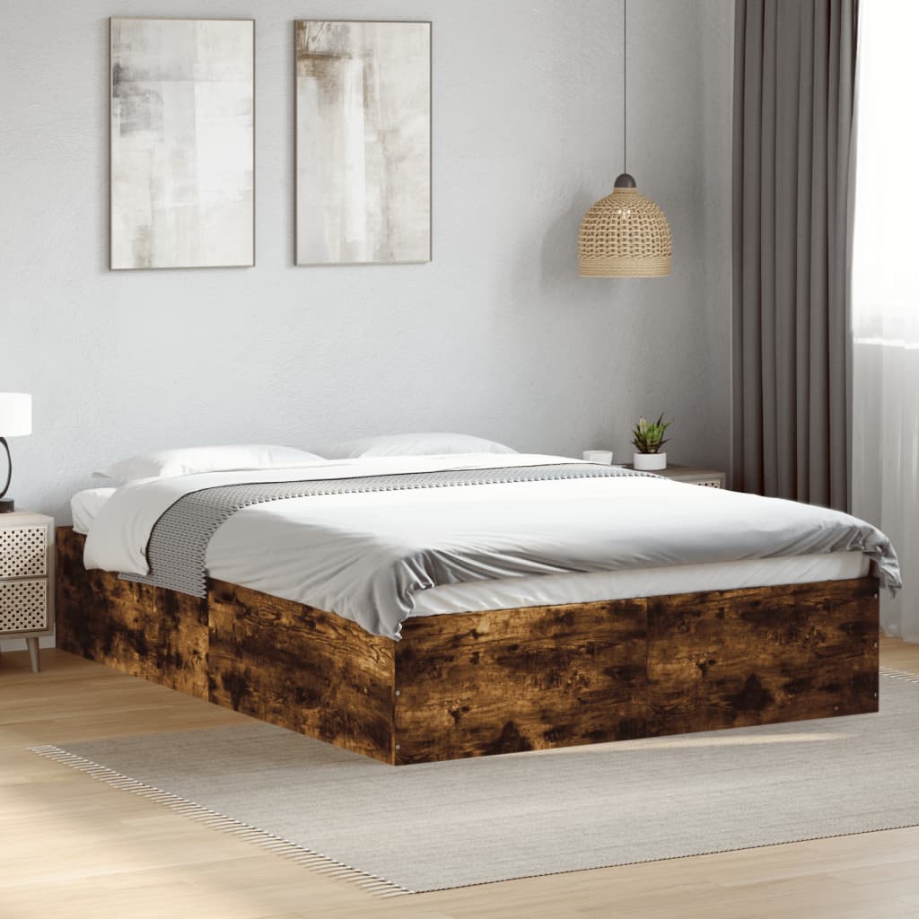 Bed Frame Smoked Oak 120 x 190 cm Engineered Wood