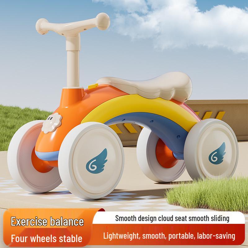 Детский радужный четырехколесный самокат и беговел для детей от 1 до 2 лет Cream White