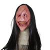 Halloween Horror Demon Mask With Long Hair Red-faced Devil Mask With Exposed Teeth