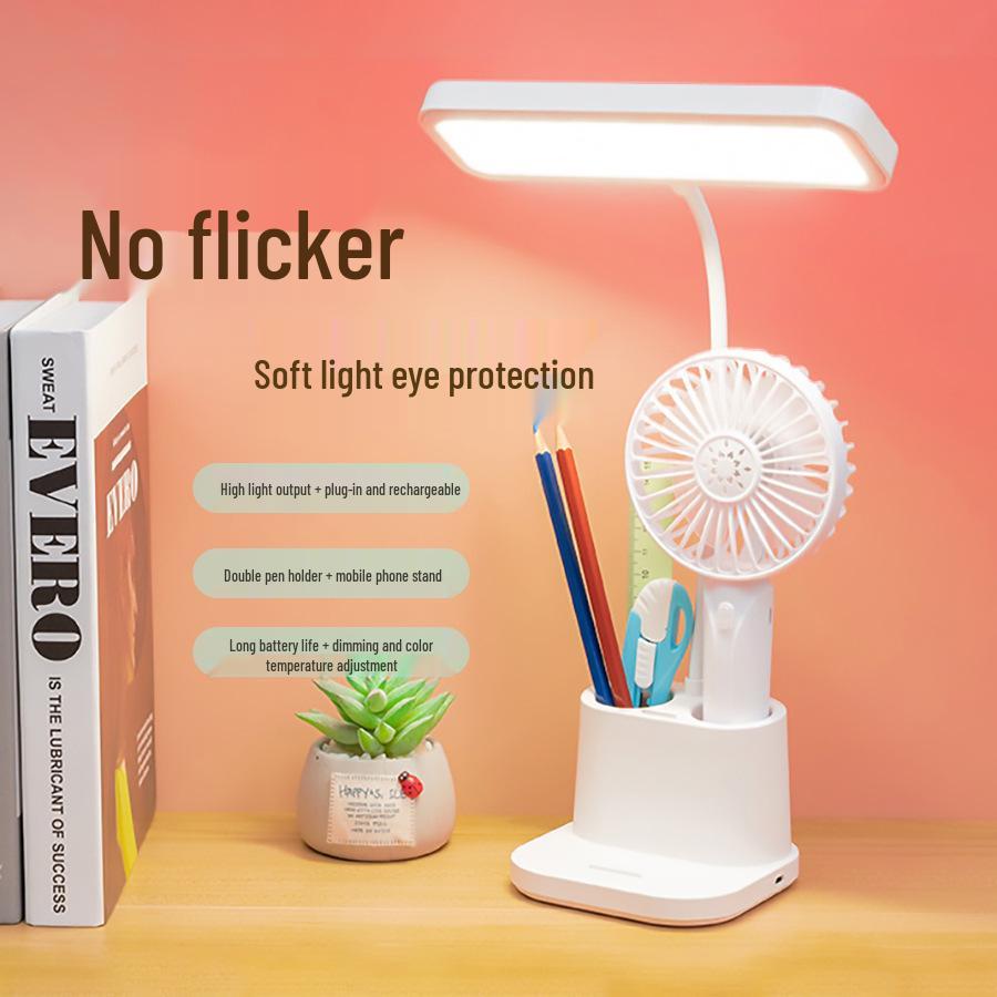 

Многофункциональная настольная лампа с двойным держателем для ручек, регулируемой яркостью, защитой для глаз и USB-зарядкой для общежития, учебы и чтения Plug-in Touch, Tri-color Dimming