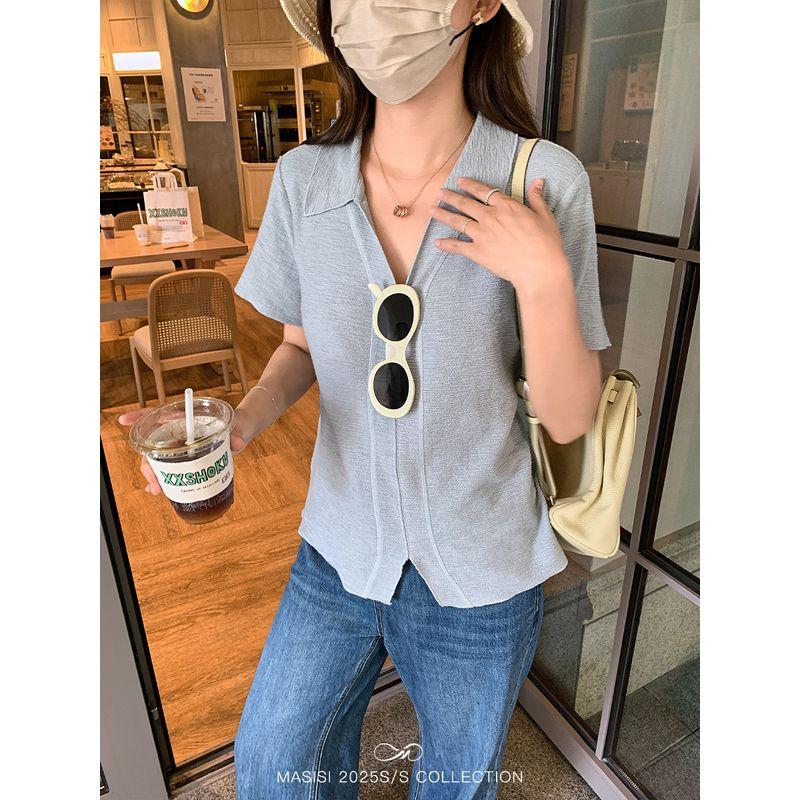 

Maxi Plus Size Women s Shoulder Texture V Neck Split Short Sleeve Summer Plus Size Ladies Loose Slim Looking Casual T-shirt Tops Light Blue M