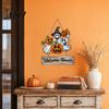 Thick Wood Halloween Plaque Happy Door Sign for Front Door, Wooden Ghost Pumpkin Hanging Hanger Plaque, Spooky Welcome Wreath Tree, Wall, Party