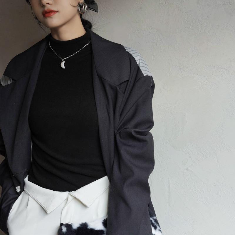 

Осенне-зимняя женская нижняя рубашка с высоким воротником, дралон с подкладкой, с длинными рукавами и средним воротником, сплошной цвет, тонкая нижняя одежда XL чёрный