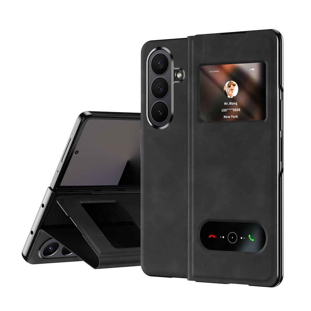 Solid Color Flip Leather Phone Case For Samsung Galaxy Z Fold 7 5G Fold7 Holder Design Protective Shell Protection Back Cover