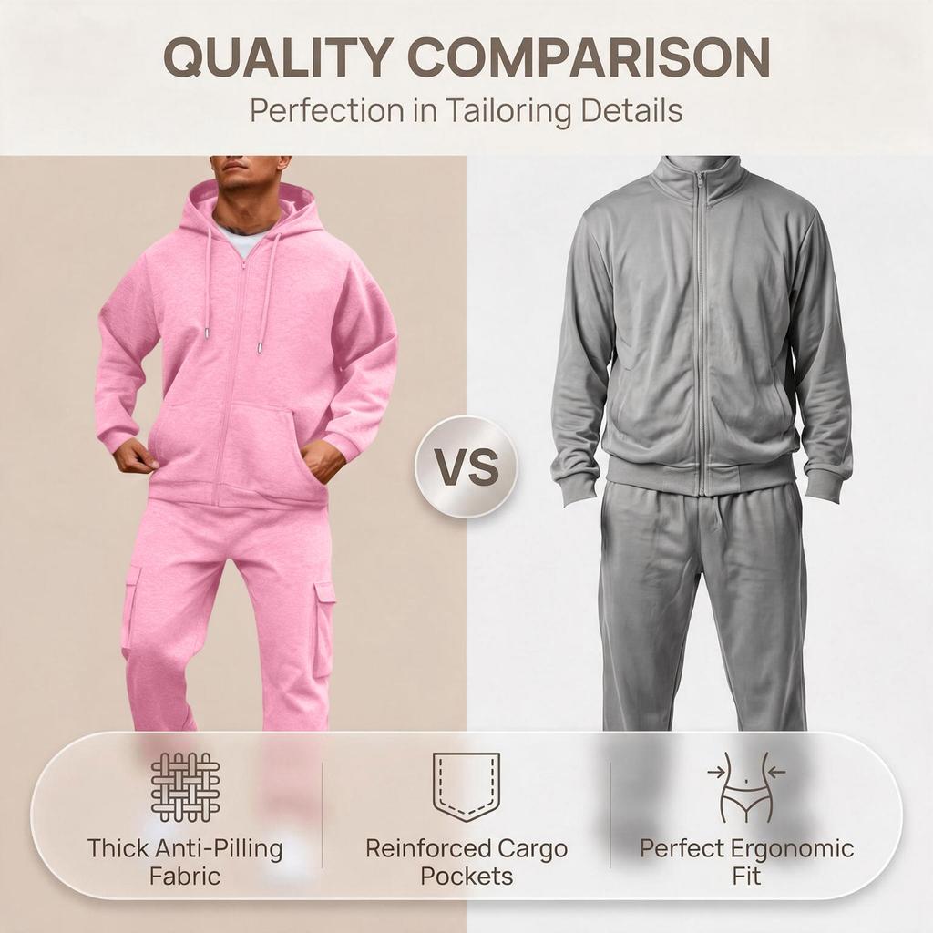 Men's Sweatshirt Jacket and Cargo Jogger Pants Set Color Trendy Casual Outdoor Sports Two-Piece Tracksuit