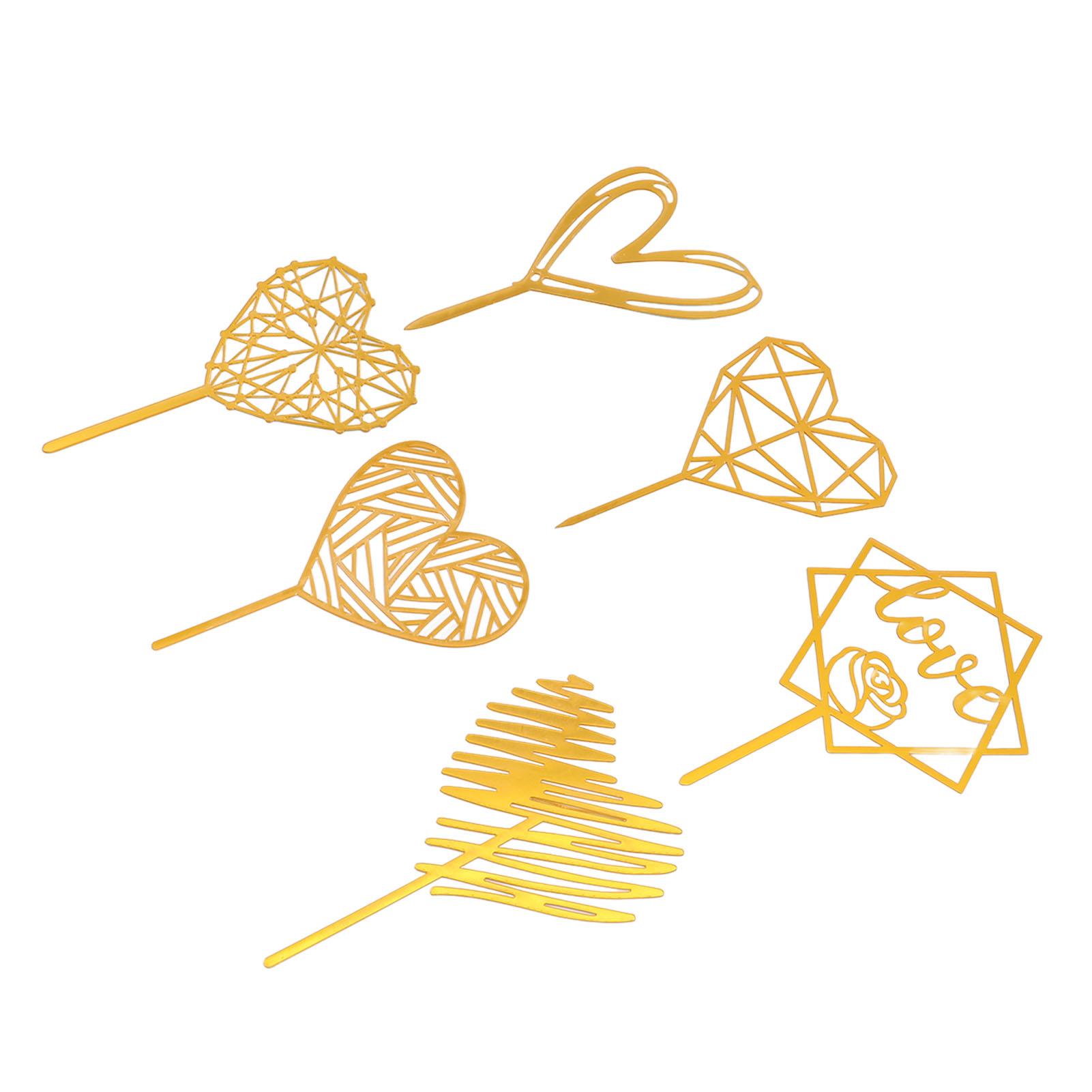 

6 шт. Украшения для торта Золотые в форме сердца для кексов Празднование дня рождения Свадьба