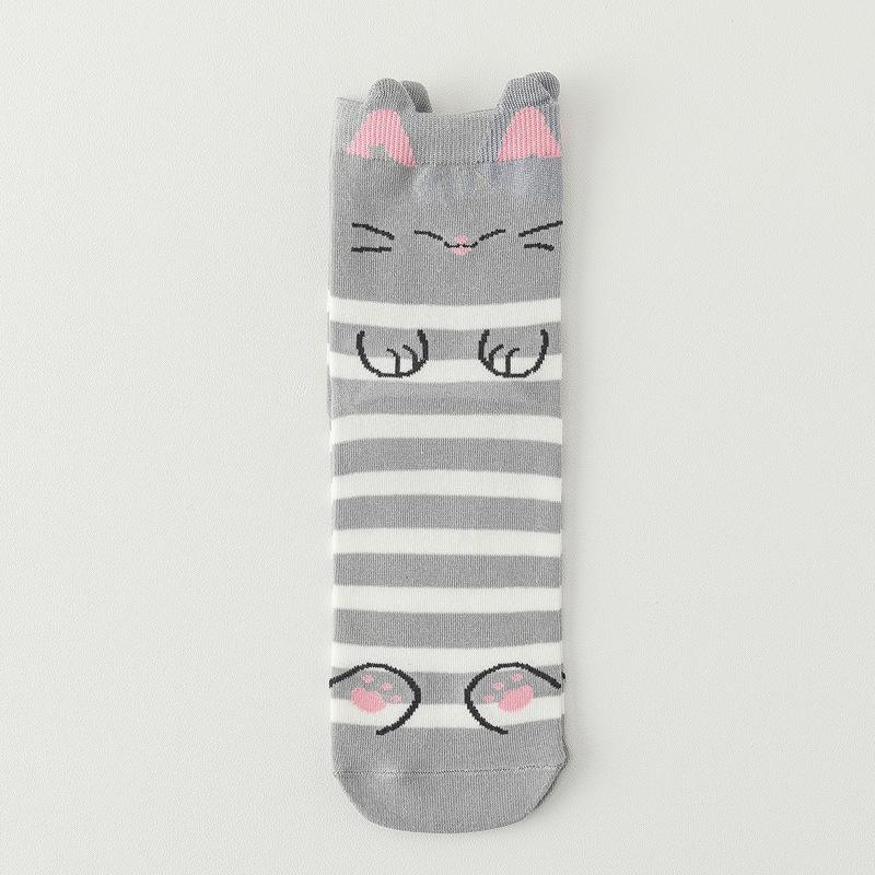 Women's Cute Cartoon Cat Mid-Calf Socks 3D Ears Lucky Cat Cotton Casual Socks