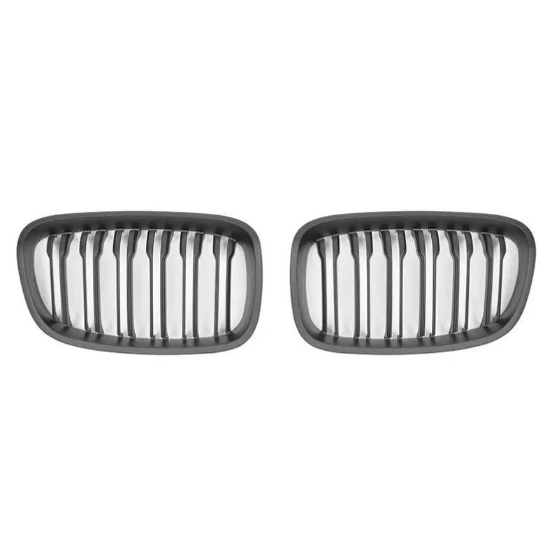 2012-2014 För BMW 1-serie F20 Grill Dubbla Ribbor Blank Svart/Matt Svart/Svart+Krom ABS Främre Njuregrill