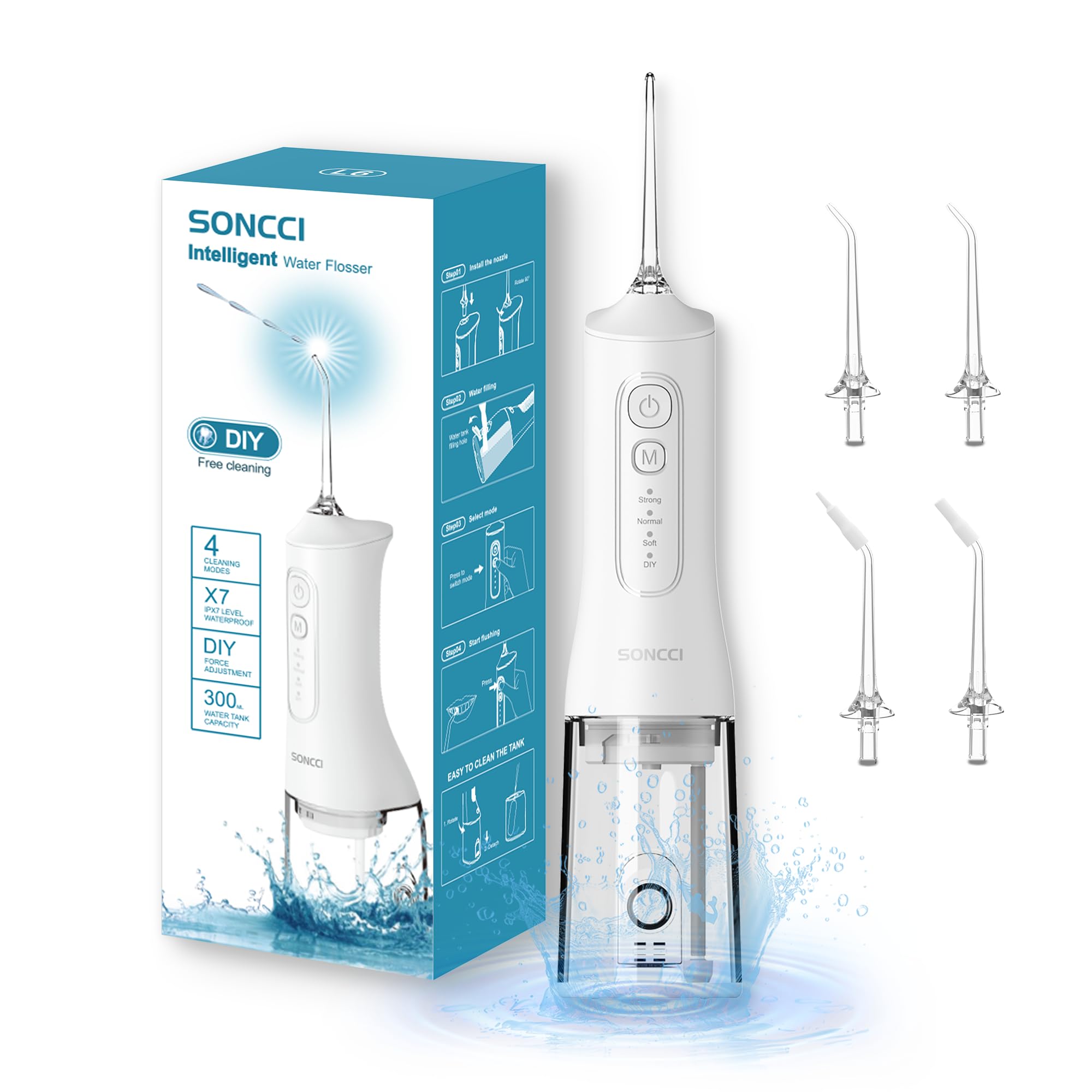 SONCCI Водный оральный ирригатор Электрический межзубный DIY Регулируемый 300 мл Заменяемый IPX7 Домашний USB Подарок Ирригатор, Ирригатор, Вода, Ирригатор, Ирригатор,