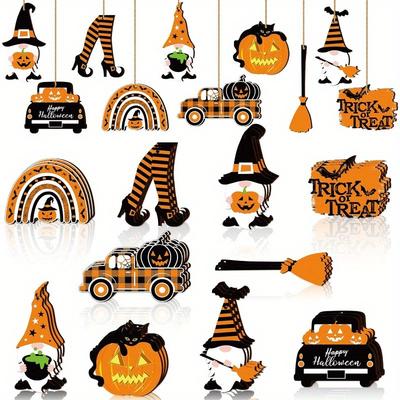 30 Peças Decorações de Madeira Penduradas para o Halloween Decoração de Árvore de Halloween Logo Pendente de Corte de Madeira para o Halloween