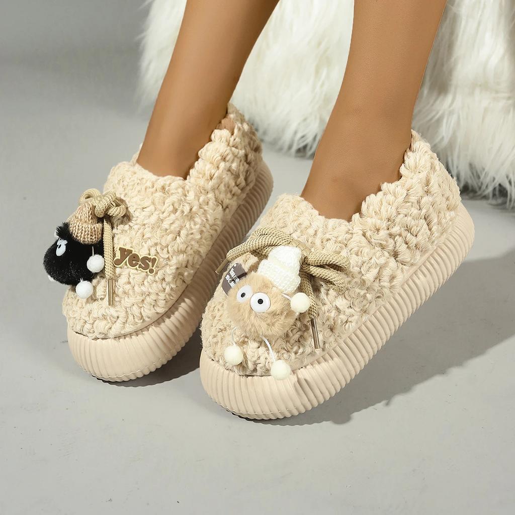 Cartoon Bag Cotton Slippers Home Outdoor Wear Thick Soles Warm Skin-friendlyNon-slip Womens Shoes Zapatos De Mujer SlippersWomen