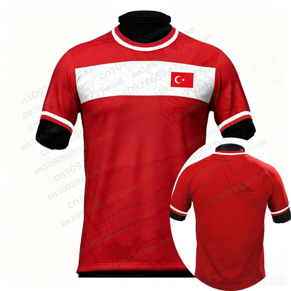Maglietta da calcio Heritage Turchia Rossa Stampa 3D Manica Corta Leggera Traspirante Asciugatura Rapida T-shirt Estiva da Uomo