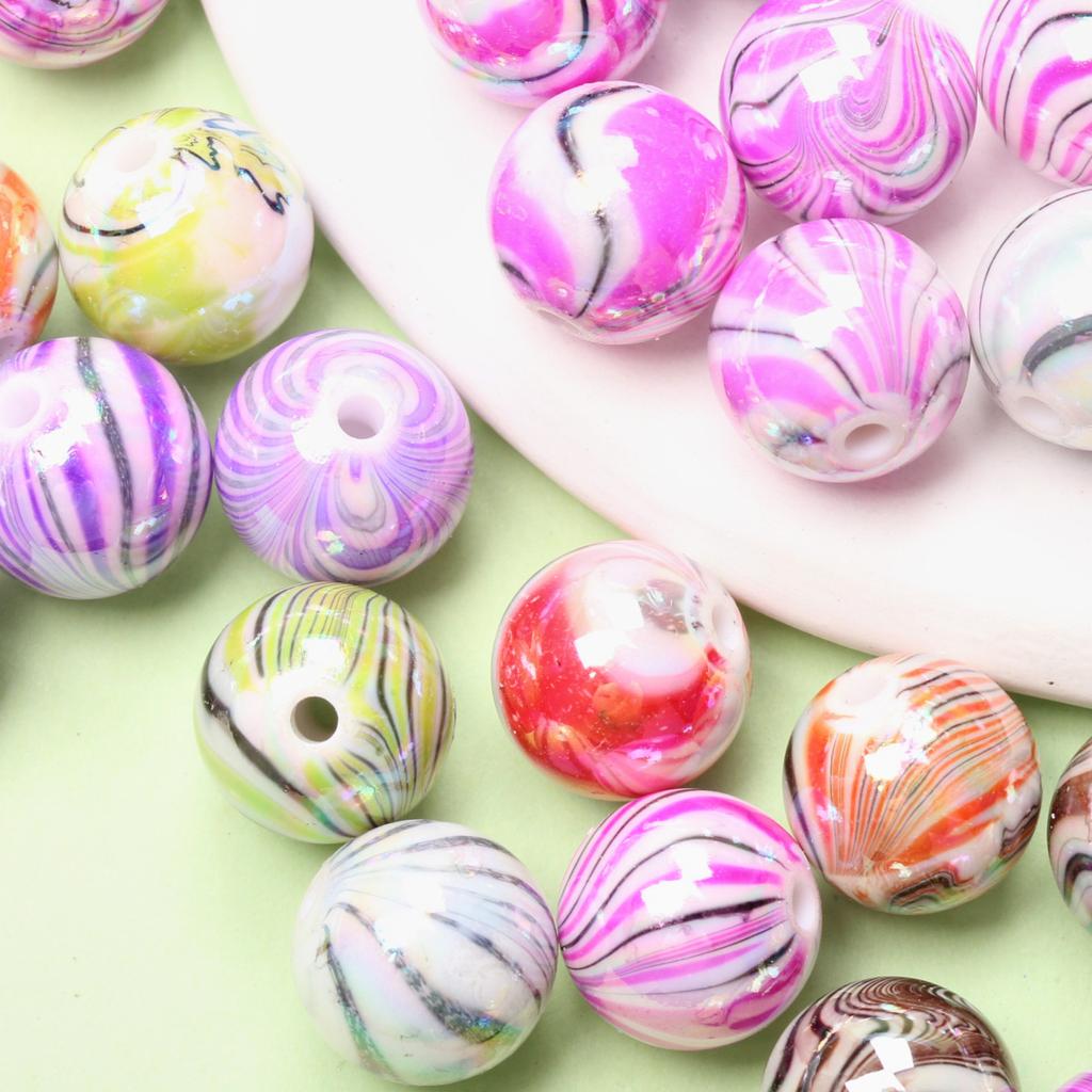 10/12/14mm 20/10/5Stk Acryl Lose Gemischtfarbene Perlen Für DIY Anhänger Halskette Armband Schmuckherstellung Streifen AB Zubehör