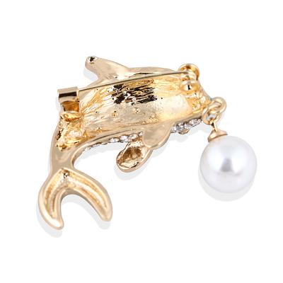 Cartoon Handmade Alloy Oil Drop Dolphin Pearl Brooch Women's Accessories Exquisite Ethnic Style Hypoallergenic Luxury Enamel Brooch Long-Lasting Color