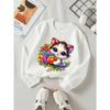 European sizes Girls Soft Crewneck Sweatshirt Cute Kitten Holding Colorful Flower Bouquet Print, Casual All-Match, Ideal Holiday Present