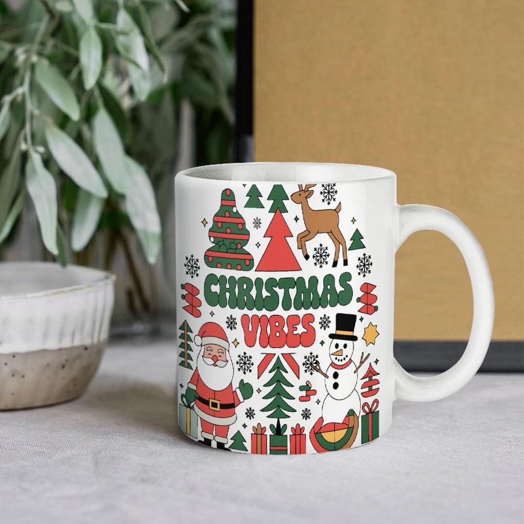 11oz White Ceramic Mug with Glossy Finish and Double-Sided Printed Area, Suitable for Coffee, Tea and Daily Beverage Enjoyment