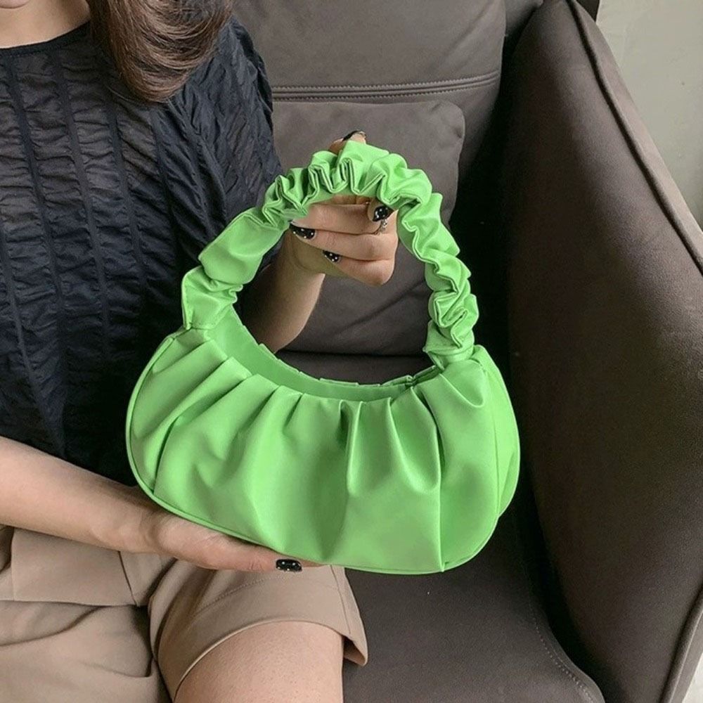 Square Pleated Handbag Phone Bag PU Leather Underarm Bag Luxury Cloud Bag  Girl