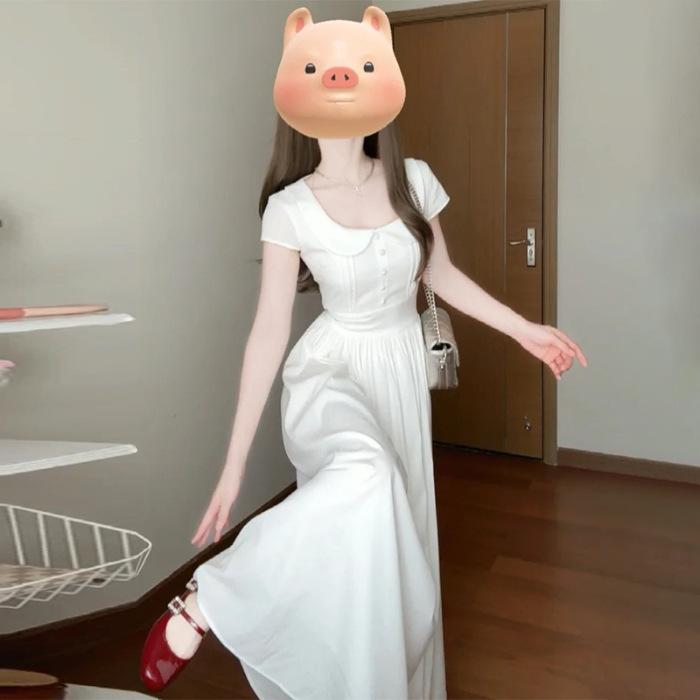 French first love pure white dress new summer small temperament beautiful waist dress S