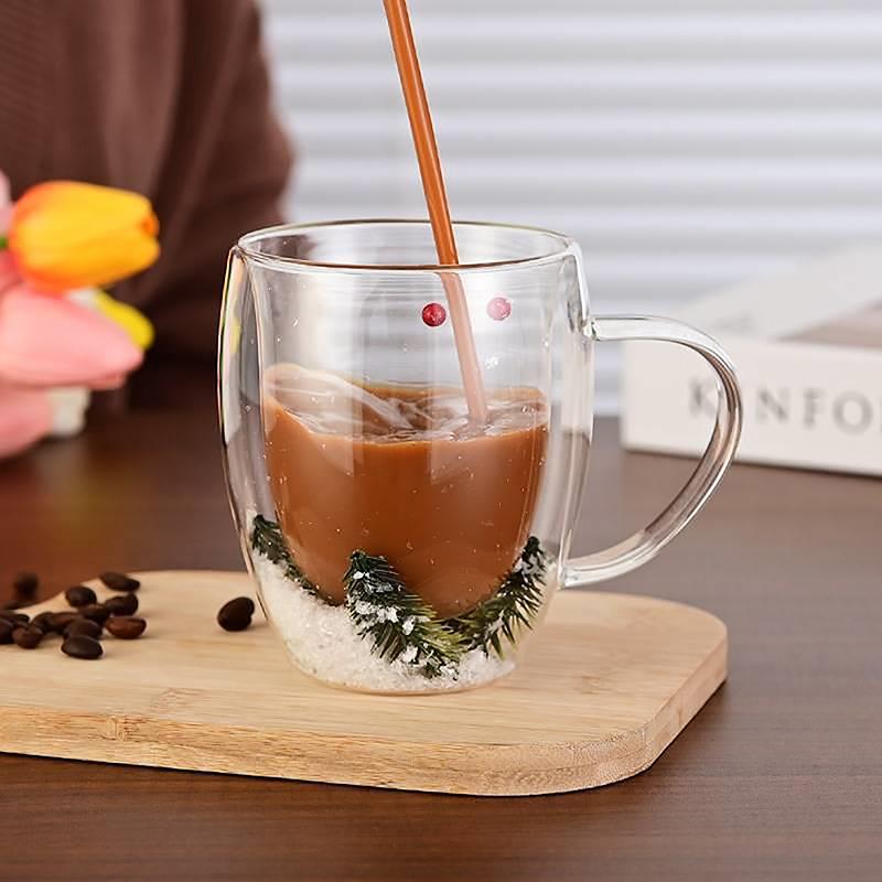 350Ml Fillings Dry Flowers Double Wall Glass Cup With Handle Heat Resistant Tea Coffee Cups Espresso Milk Mug Creative Gift