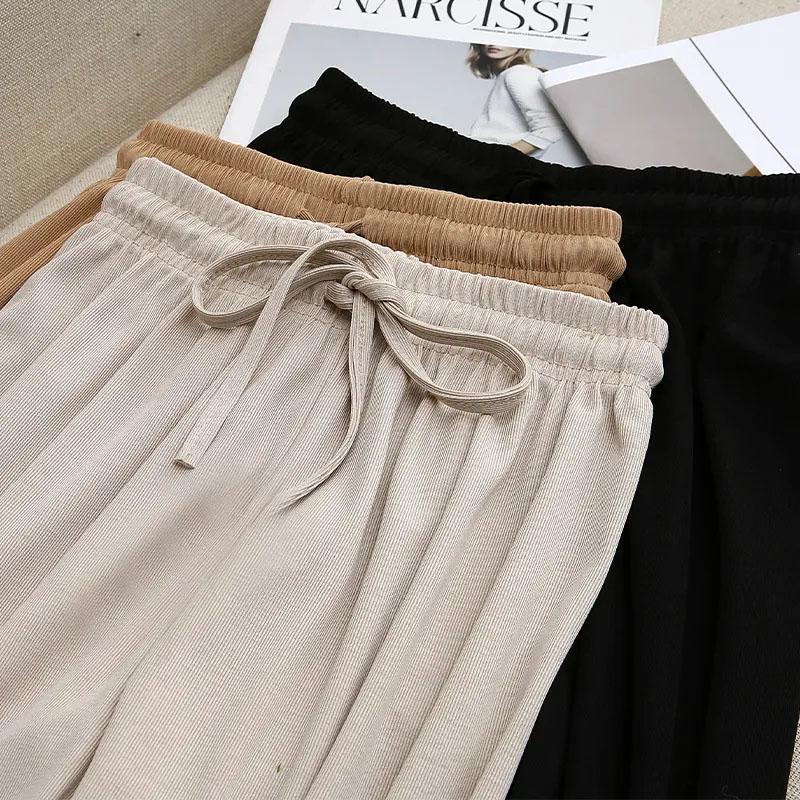 Ice Silk Pendant Wide Leg Pants Women's Spring and Summer Nine Points Straight Pants High Waist Slim Casual Pants Girls Loose Cool Pants