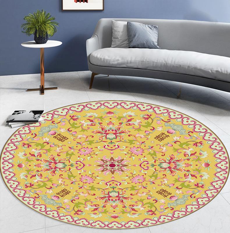 Ethnic Style Round Floor Mat Living Room Decoration Carpet Bathroom Kitchen Doormat Non-slip