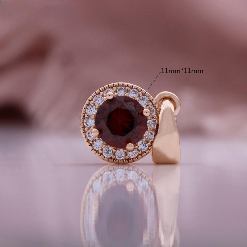 Fashion Rose Gold Pendant Necklace With Round Red Artificial Zircon Classic Style Italian Micro-encrusted Necklace