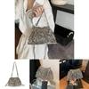 Borsa a tracolla in metallo argentato con catena per uso quotidiano da donna, secchiello piccolo in PVC fatto a mano con perline