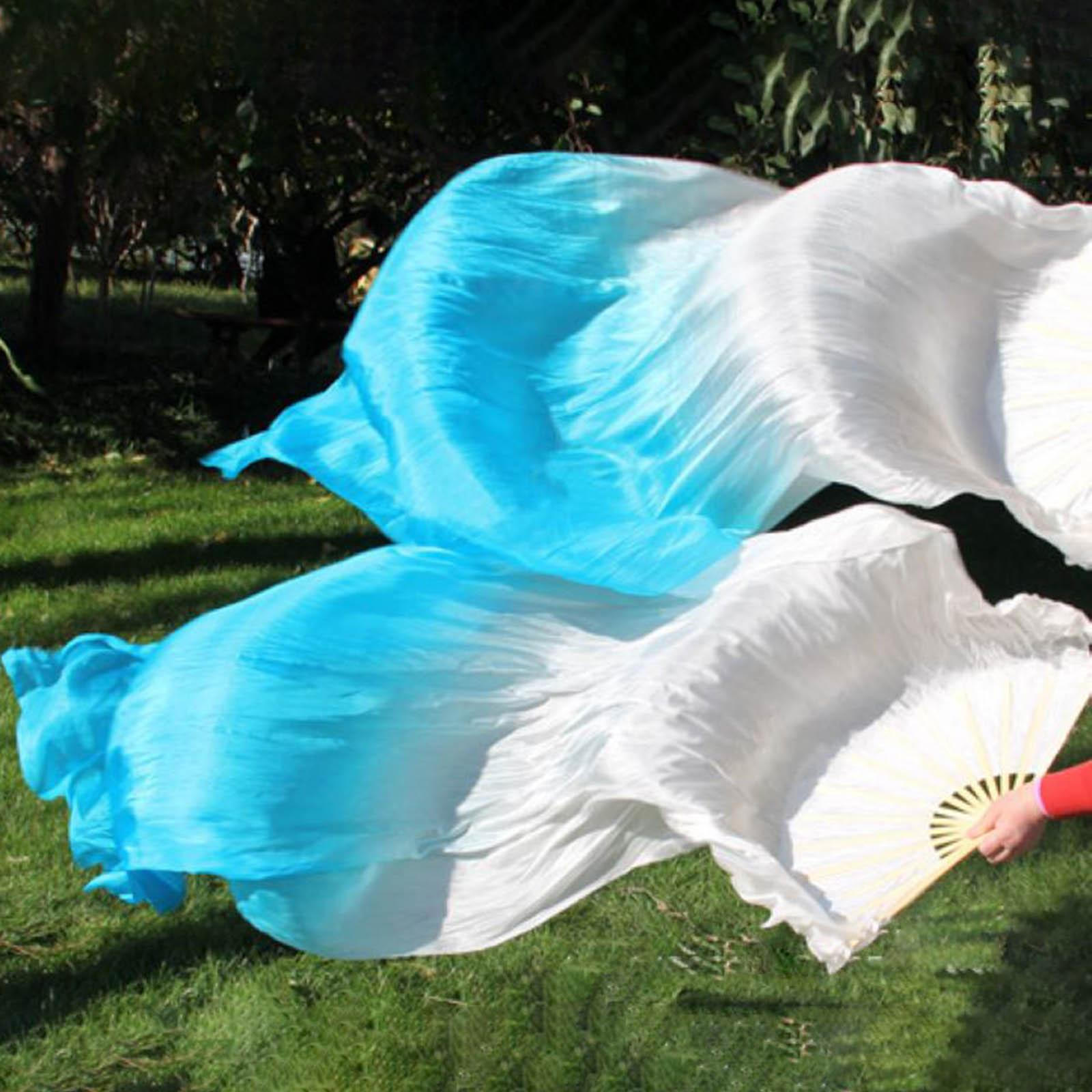 

Веер для танца живота из шелка, длина 1,8 м для мероприятий white to lake blue