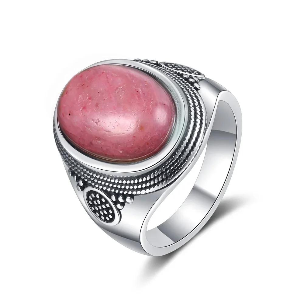 Natural Tiger Eye Moonstone Ring for Women S925 Silver Jewelry 10x14MM Large Turquoise Lapis Retro Wedding Party Ring
