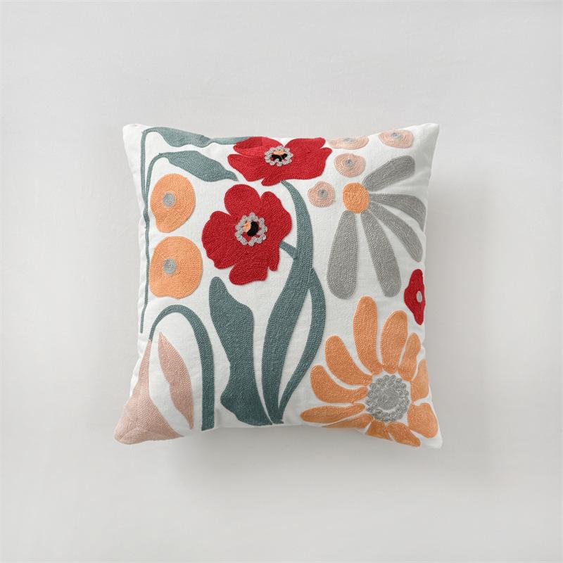 American Pastoral Floral Embroidery Canvas Cushion Cover - Cotton & Linen