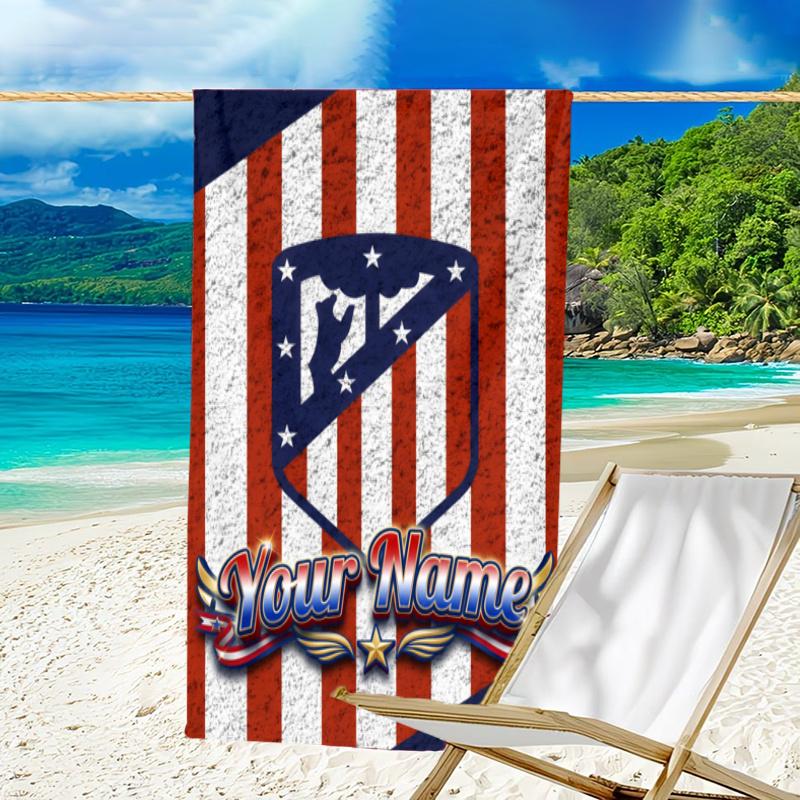 1pc Atletico Madrid Beach Towel with Custom Name, Beach/Swimming/Bath/Picnic/Camping Towel, Suitable for Seaside Beaches