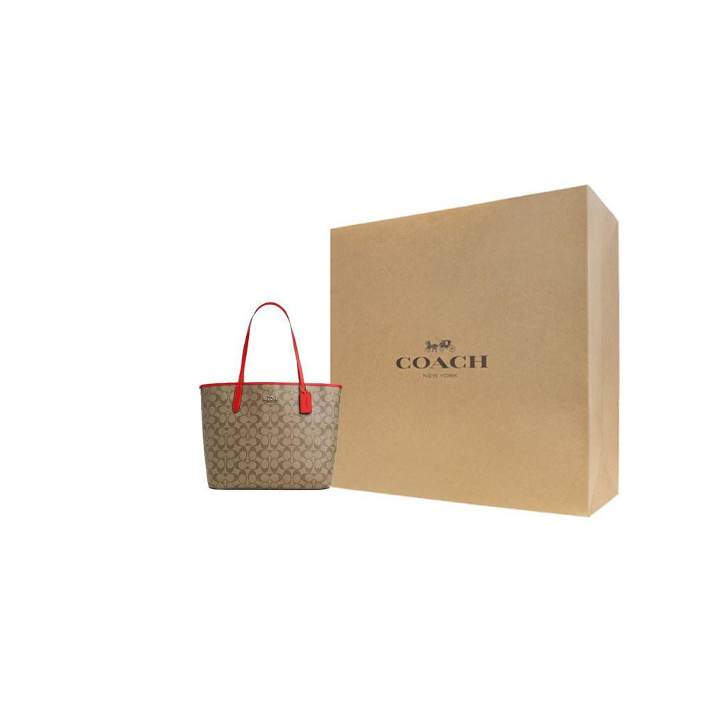 Coach City 33 Vintage Monogram Print Magnetic Closure Tote Bag Women tote bags Khaki Miami-Red 5696-SVUC3