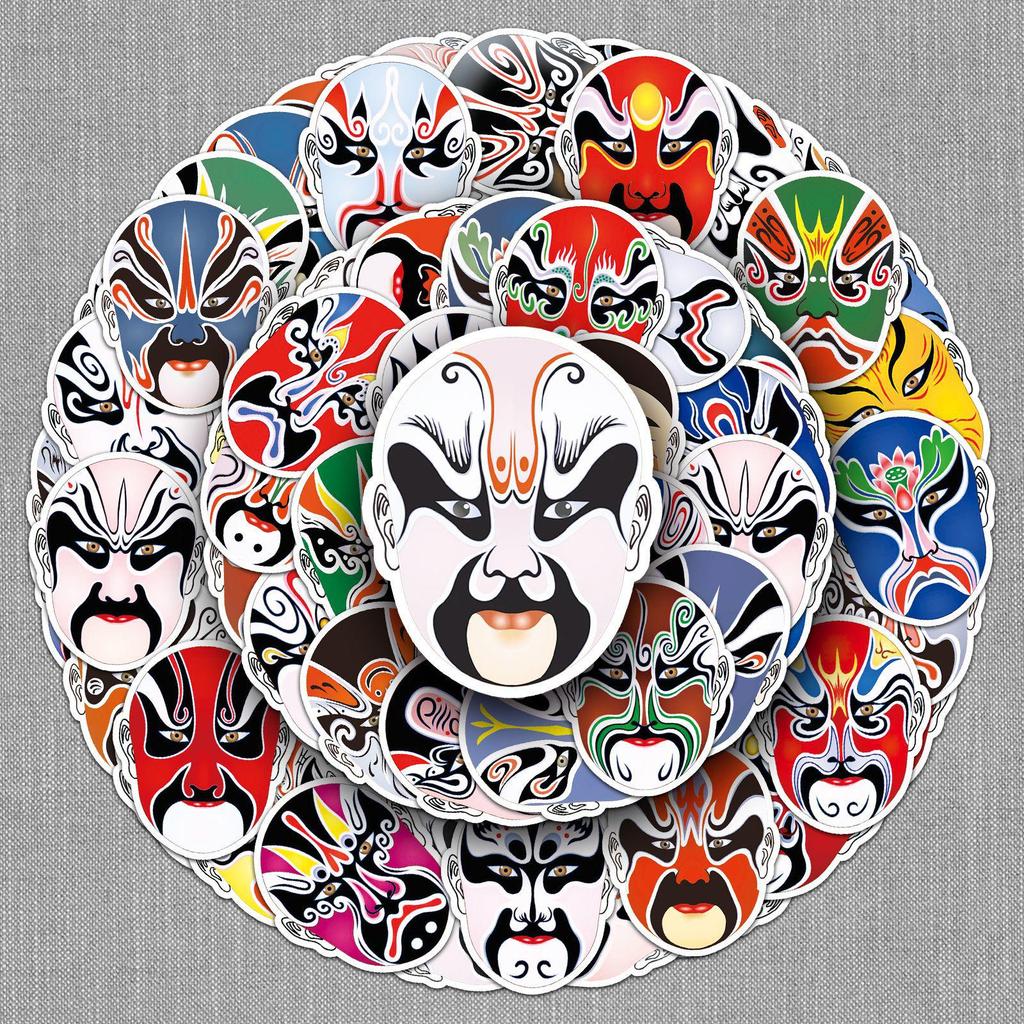 60 Pcs Waterproof Peking Opera Face Mask Stickers: Traditional Chinese Style for Tablet, Suitcase, Phone Decoration
