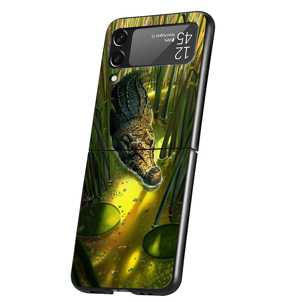 Crocodile Animal Cover Phone Case For Samsung Galaxy Z Flip 7 6 5 4 3 5G Flip7 Flip6 Flip5 Flip4 Flip3 Black Fundas Shell Galaxy