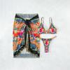 2025 European & American Tie-Dye Bikini Swimwear Set: Sexy Mesh Skirt, Three-Piece Swimsuit for Women