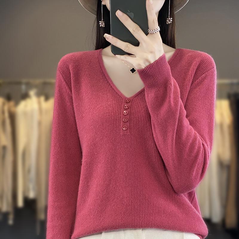 Autumn and Winter New V Tie Buckle Women's Long-sleeved Knitted Sweater Top Loose and Thin Large Size Bottoming Shirt Inside and Outside