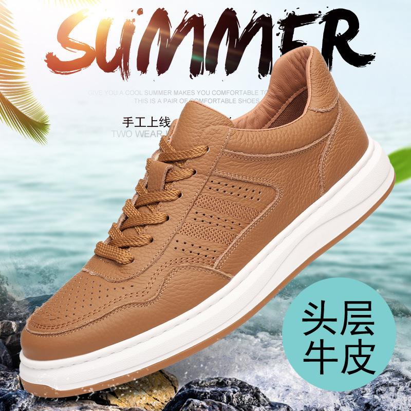 

The first layer of cowhide summer new men s sandals genuine leather men s casual leather shoes hollow punching breathable men s shoes 45 standard leather shoe size! коричневый