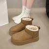 Medium Heel () Rubber PU Round Head Winter Warm Winter Boots Flat Bottom Sleeve Short Solid Color Snow Boots