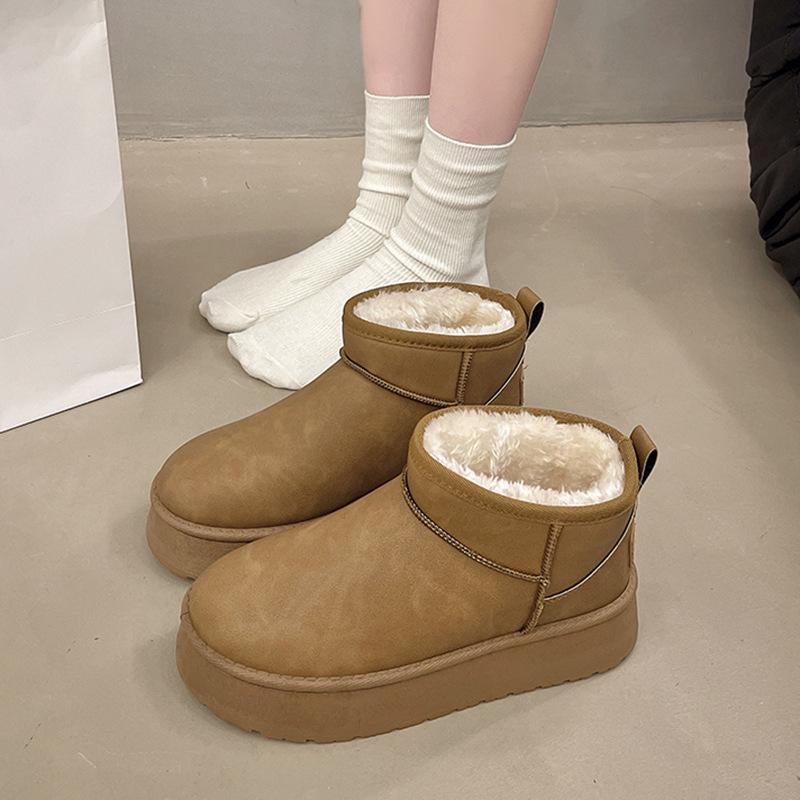 Medium Heel () Rubber PU Round Head Winter Warm Winter Boots Flat Bottom Sleeve Short Solid Color Snow Boots