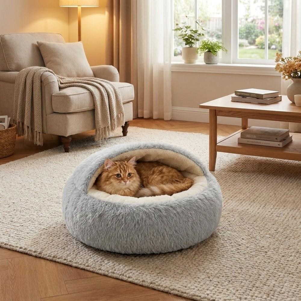 Non-Slip Shell-Shaped Cat Bed Semi-Enclosed Winter Cat Bed Cat Sleeping Nest Cold Weather