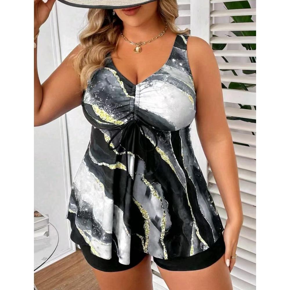 2025 New Plus Size Swimsuit Women's Print Dress Sexy Bikini