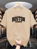 2025 Men's Casual Fashion Trend round-neck T-shirt, Boston print, 100% pure cotton short-sleeved summer top