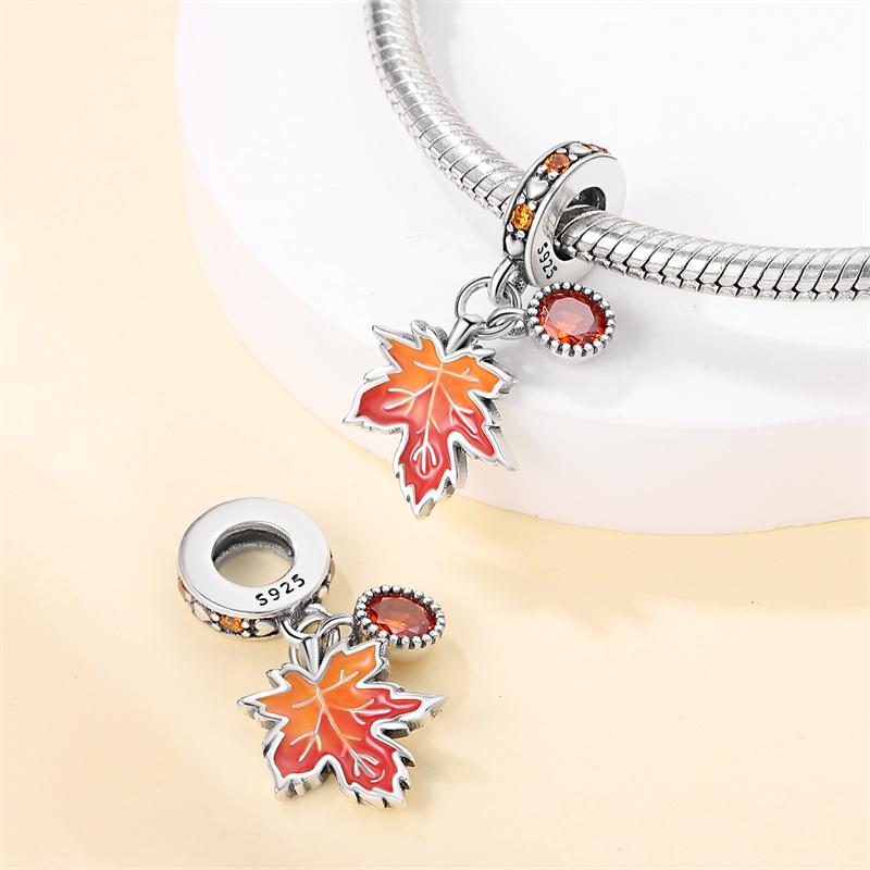 925 Silver Color Fashion Squirrel Maple Leaf Honey Autumn Series Charms Bead Fit 3mm 925 Original Bracelets Fine DIY Jewelry