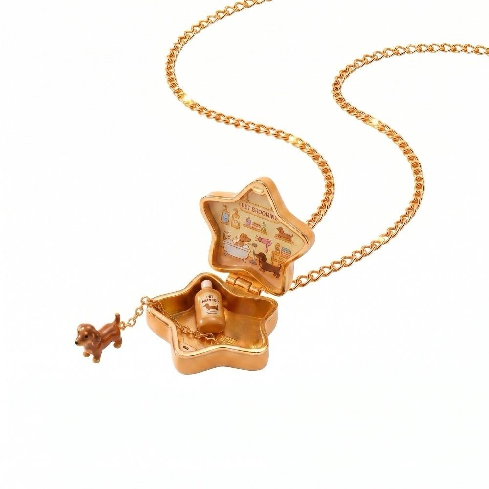 Oil Coating Openable Pendant Necklace Enamel Craft Enamel Dog Necklace Teen Girls Jewelry