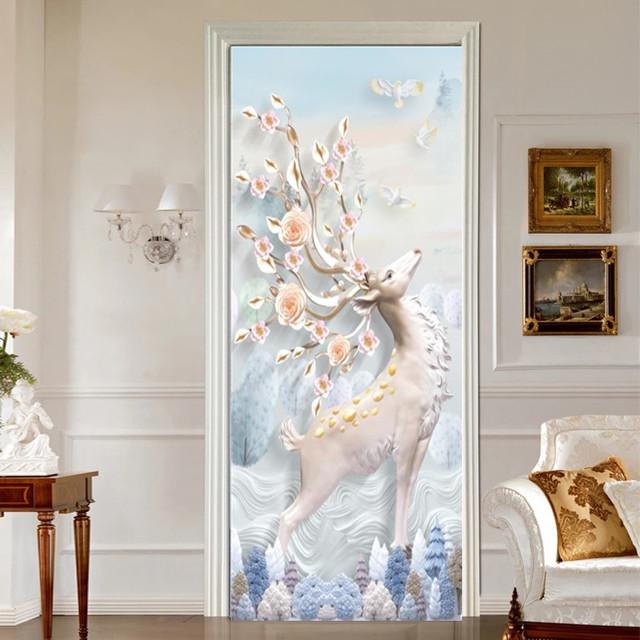 

Наклейки на дверь павлина, самоклеящиеся украшения, кухня, спальня, шкаф, стеклянная дверная пленка, обои, водонепроницаемые наклейки, коридор 77cm x 200cm