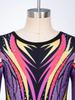 Mädchen Ganzkörper Strass-Leotard Rundhalsausschnitt Langarm Kontrastfarben-Print Steg-Jumpsuit für Gymnastikwettkampf Training